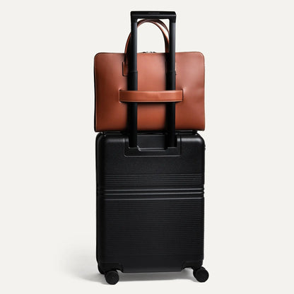Cartable Pro / Ordinateur Compact en cuir lisse et grainé - COGNAC