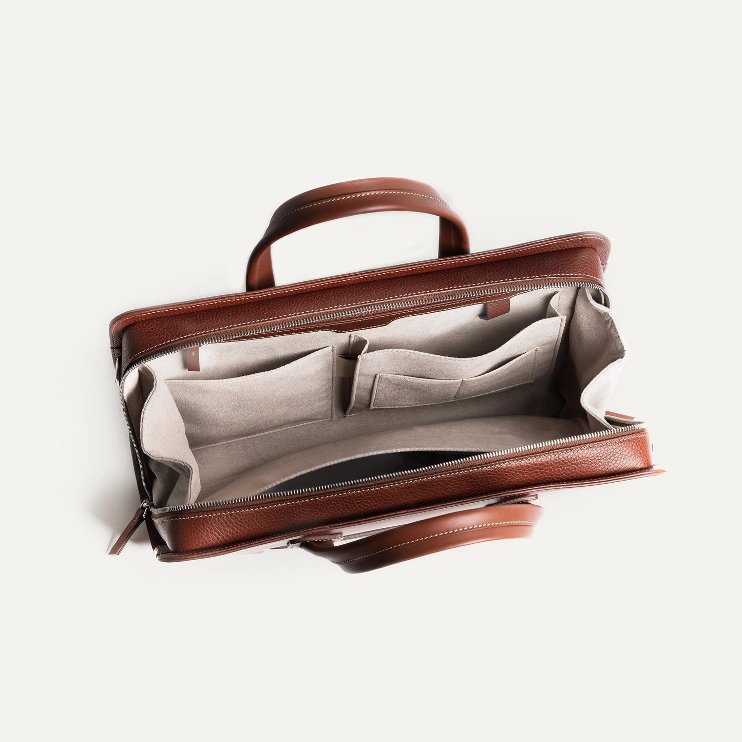 Cartable Pro / Ordinateur Compact en cuir lisse et grainé - COGNAC