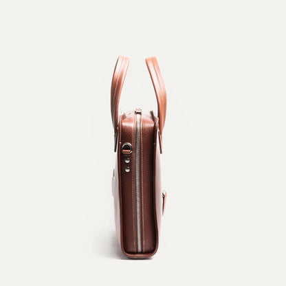 Cartable Pro / Ordinateur Compact en cuir lisse et grainé - COGNAC