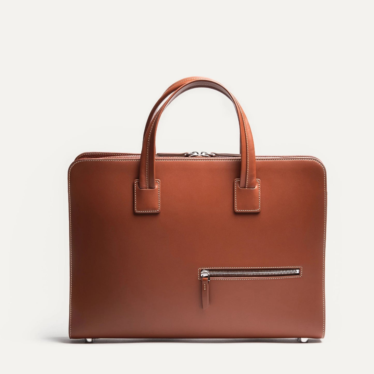 Cartable Pro / Ordinateur Compact en cuir lisse et grainé - COGNAC