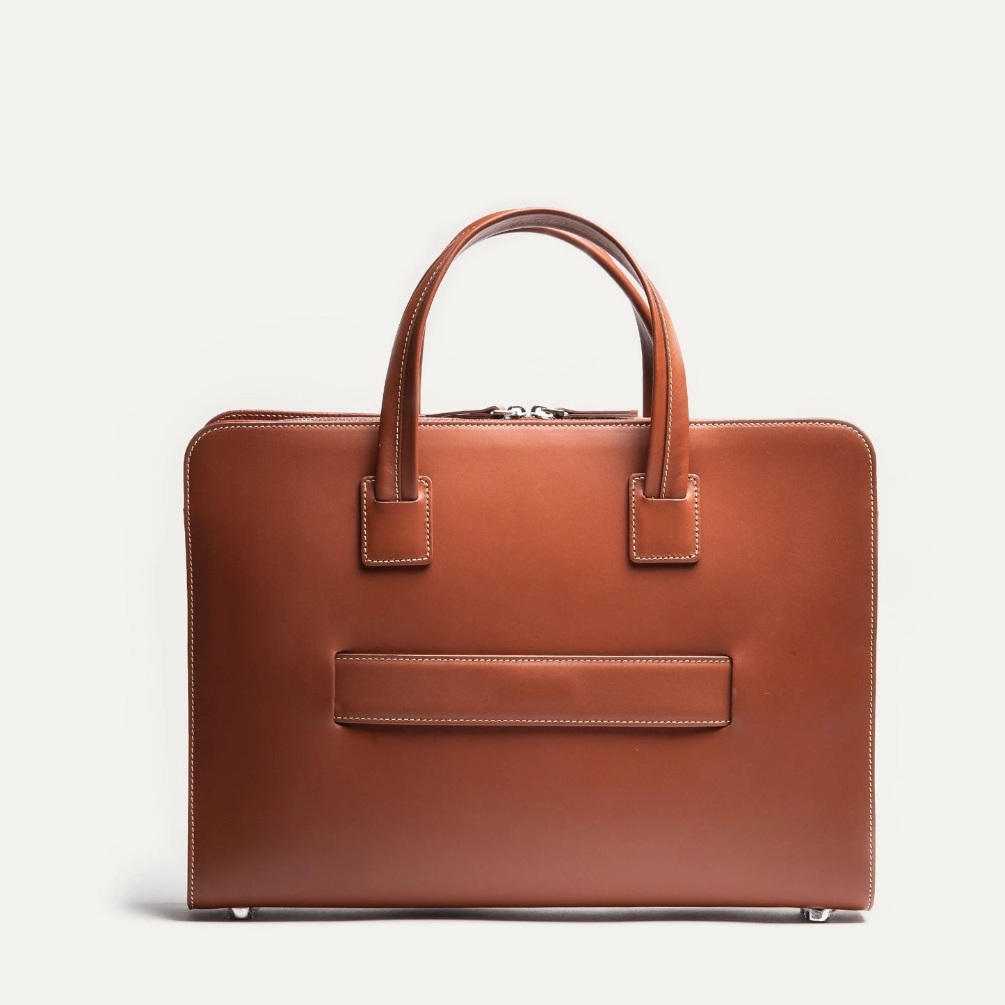 Cartable Pro / Ordinateur Compact en cuir lisse et grainé - COGNAC