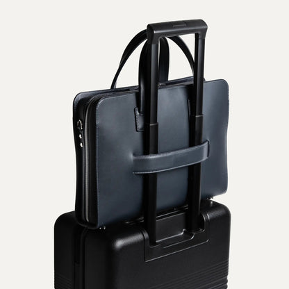 Cartable Pro / Ordinateur Compact en cuir lisse et grainé - MARINE