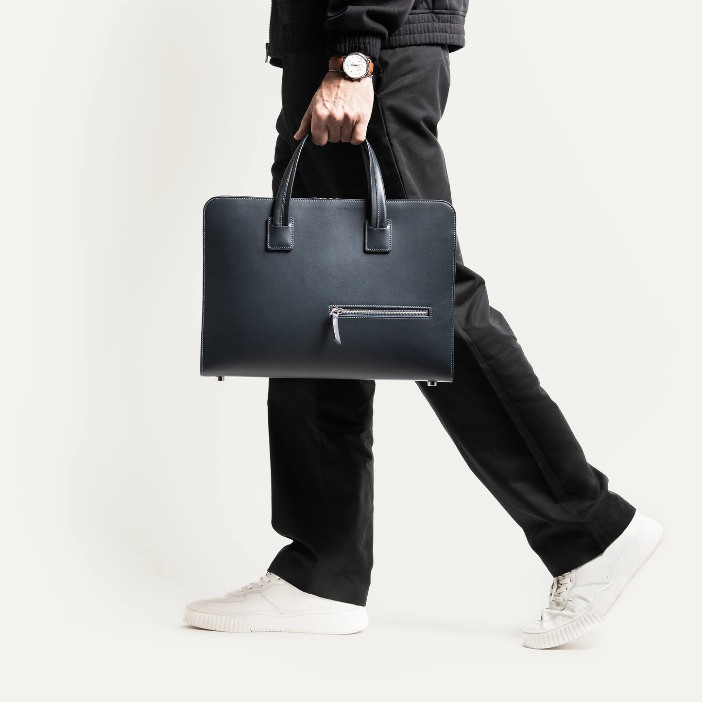 Cartable Pro / Ordinateur Compact en cuir lisse et grainé - MARINE