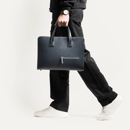 Cartable Pro / Ordinateur Compact en cuir lisse et grainé - MARINE