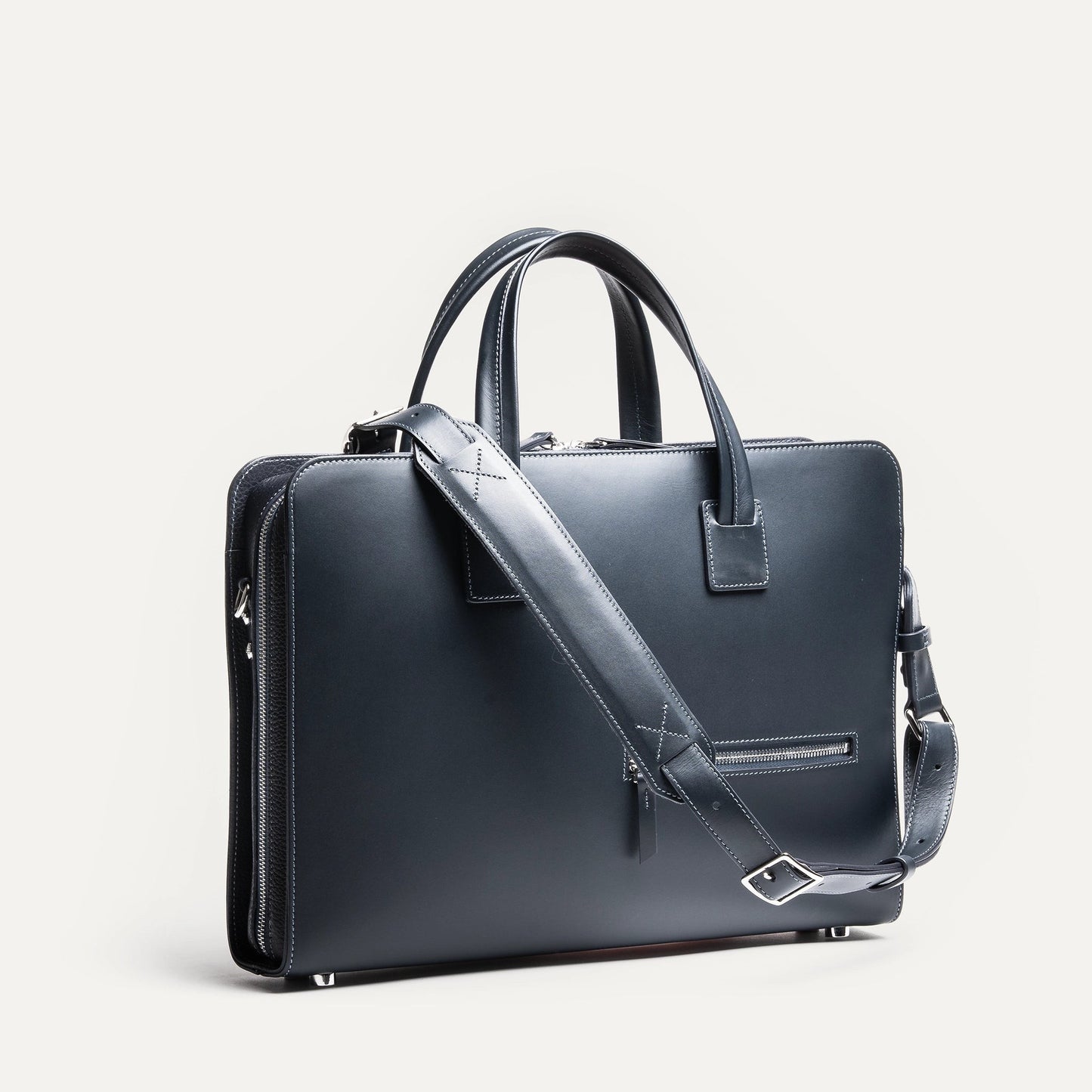 Cartable Pro / Ordinateur Compact en cuir lisse et grainé - MARINE