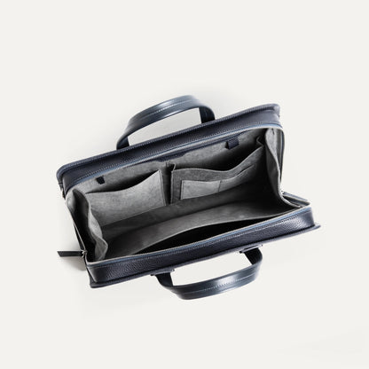 Cartable Pro / Ordinateur Compact en cuir lisse et grainé - MARINE