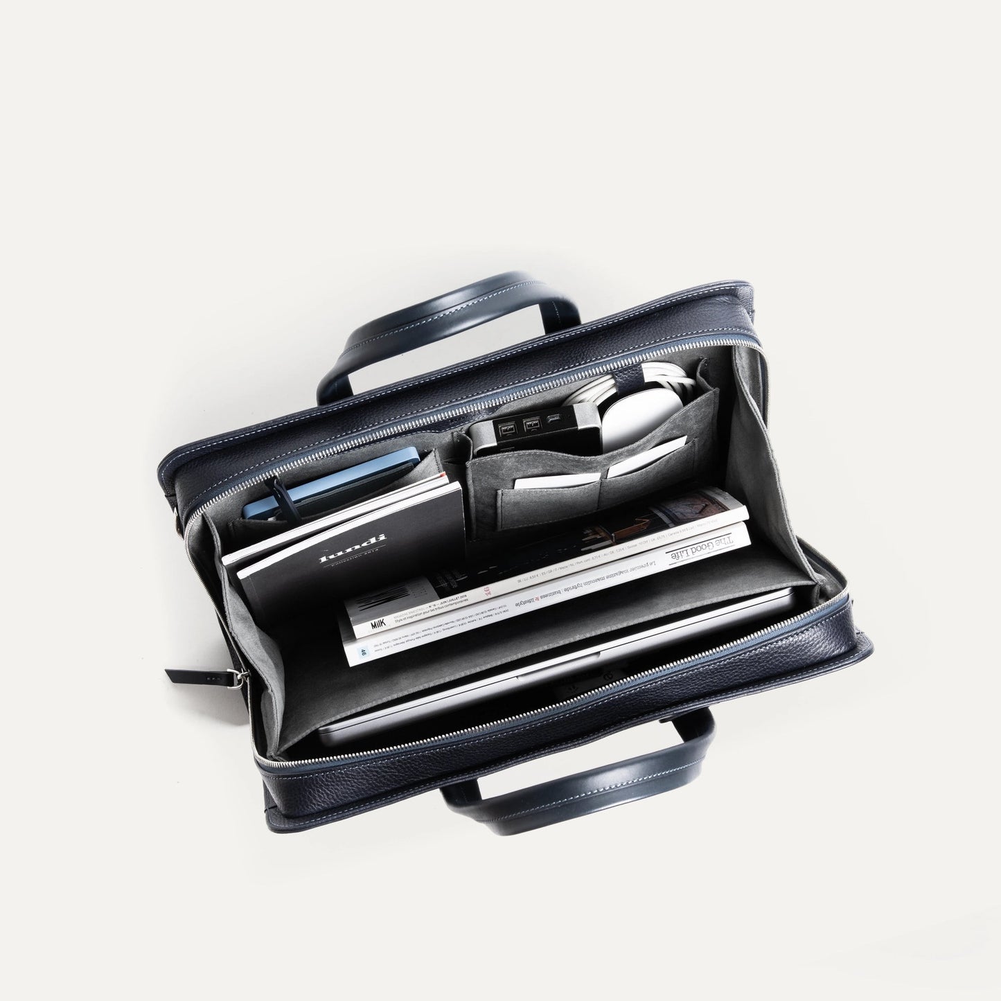 Cartable Pro / Ordinateur Compact en cuir lisse et grainé - MARINE