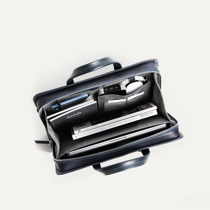 Cartable Pro / Ordinateur Compact en cuir lisse et grainé - MARINE