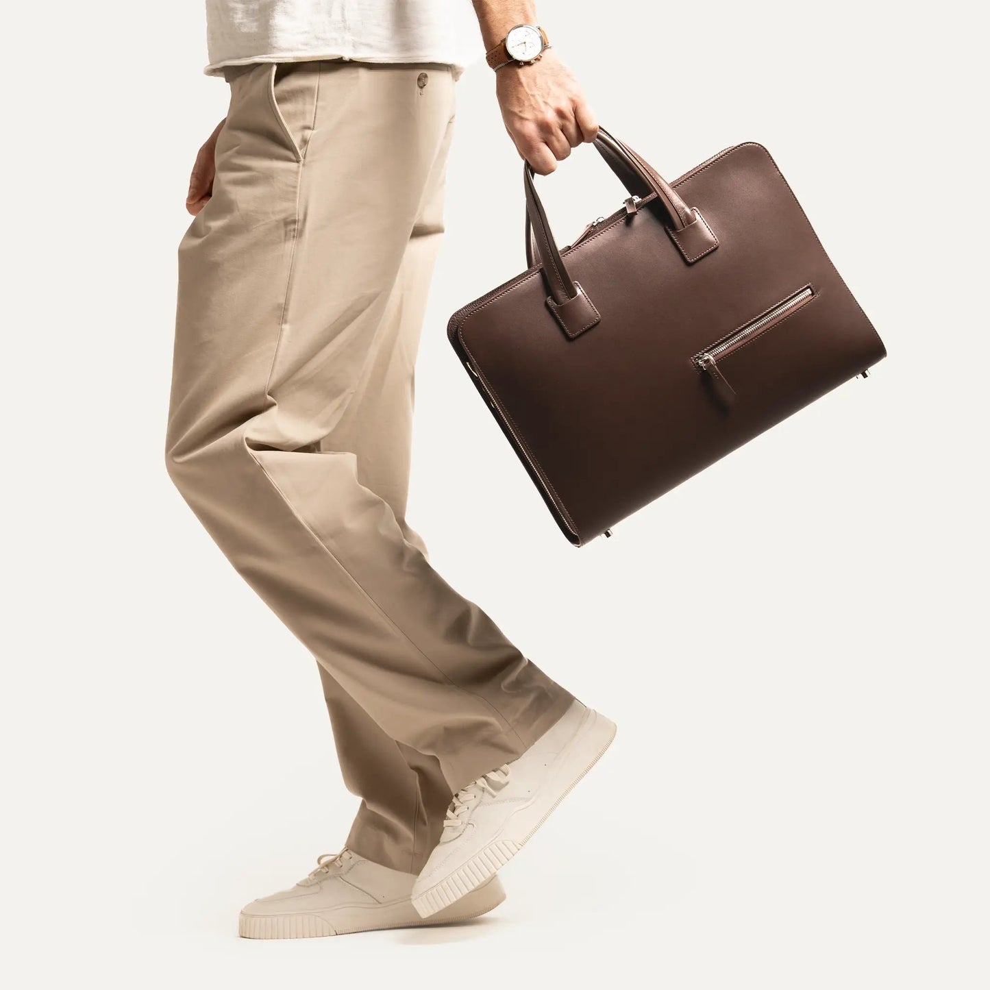 Cartable Pro / Ordinateur Compact en cuir lisse et grainé - MARRON