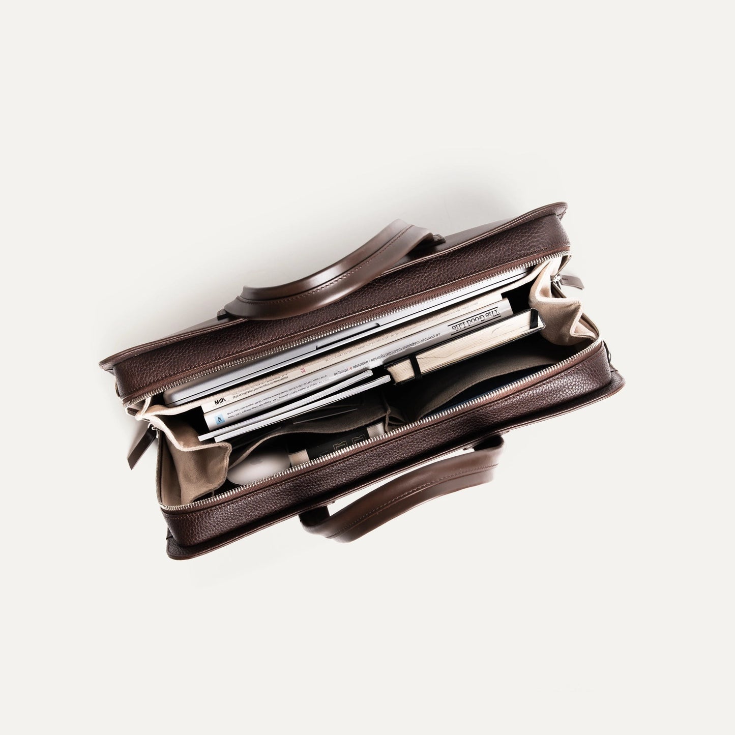 Cartable Pro / Ordinateur Compact en cuir lisse et grainé - MARRON