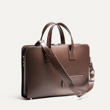 Cartable Pro / Ordinateur Compact en cuir lisse et grainé - MARRON