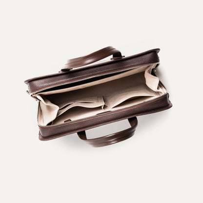 Cartable Pro / Ordinateur Compact en cuir lisse et grainé - MARRON