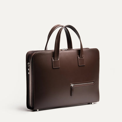Cartable Pro / Ordinateur Compact en cuir lisse et grainé - MARRON