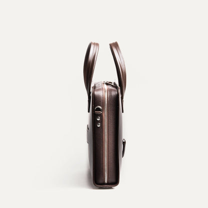 Cartable Pro / Ordinateur Compact en cuir lisse et grainé - MARRON