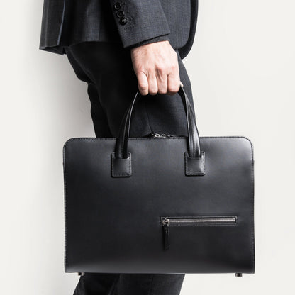 Cartable Pro / Ordinateur Compact en cuir lisse et grainé - NOIR