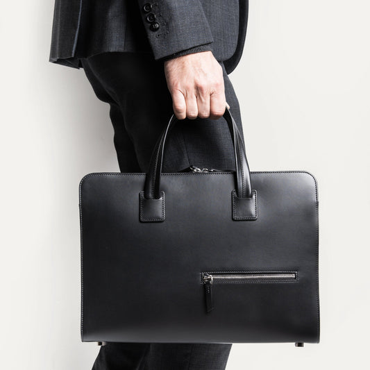 Cartable Pro / Ordinateur Compact en cuir lisse et grainé - NOIR
