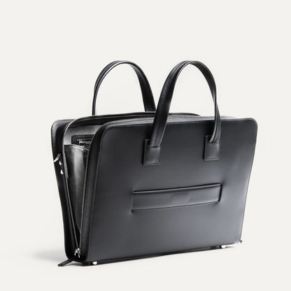 Cartable Pro / Ordinateur Compact en cuir lisse et grainé - NOIR