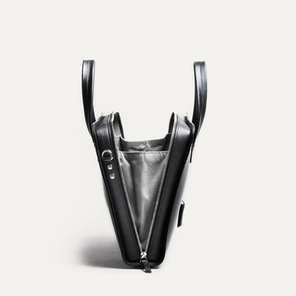 Cartable Pro / Ordinateur Compact en cuir lisse et grainé - NOIR