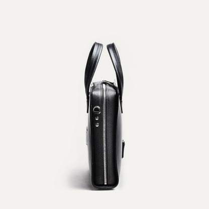 Cartable Pro / Ordinateur Compact en cuir lisse et grainé - NOIR
