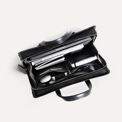 Cartable Pro / Ordinateur Compact en cuir lisse et grainé - NOIR