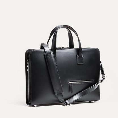 Cartable Pro / Ordinateur Compact en cuir lisse et grainé - NOIR