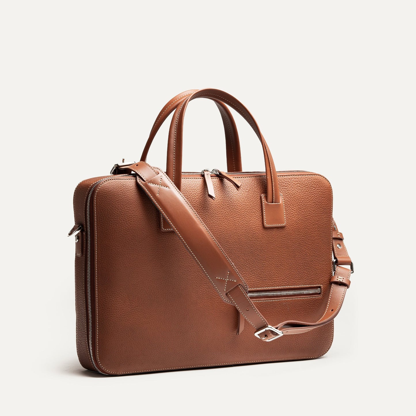 Cartable Pro / Ordinateur medium en cuir grainé - COGNAC