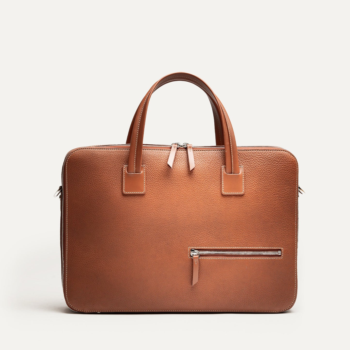 Cartable Pro / Ordinateur medium en cuir grainé - COGNAC