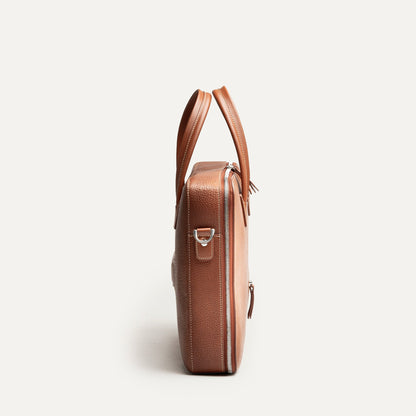 Cartable Pro / Ordinateur medium en cuir grainé - COGNAC