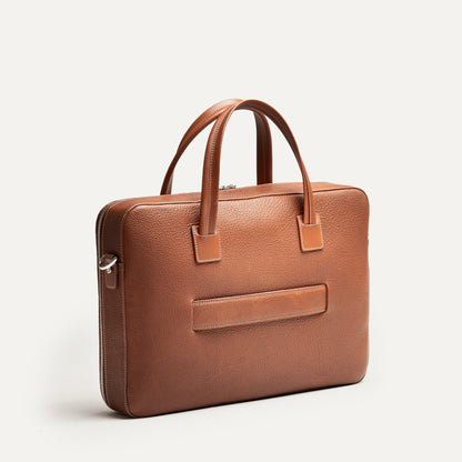 Cartable Pro / Ordinateur medium en cuir grainé - COGNAC