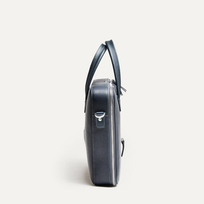 Cartable Pro / Ordinateur medium en cuir grainé - MARINE