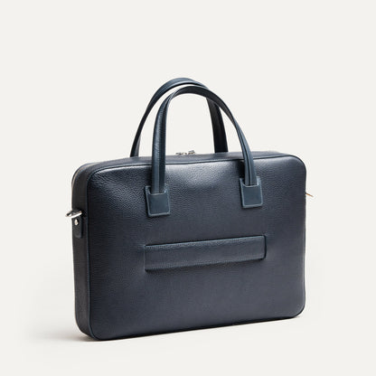 Cartable Pro / Ordinateur medium en cuir grainé - MARINE
