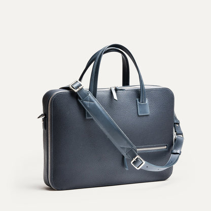 Cartable Pro / Ordinateur medium en cuir grainé - MARINE