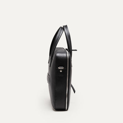 Cartable Pro / Ordinateur medium en cuir grainé - NOIR