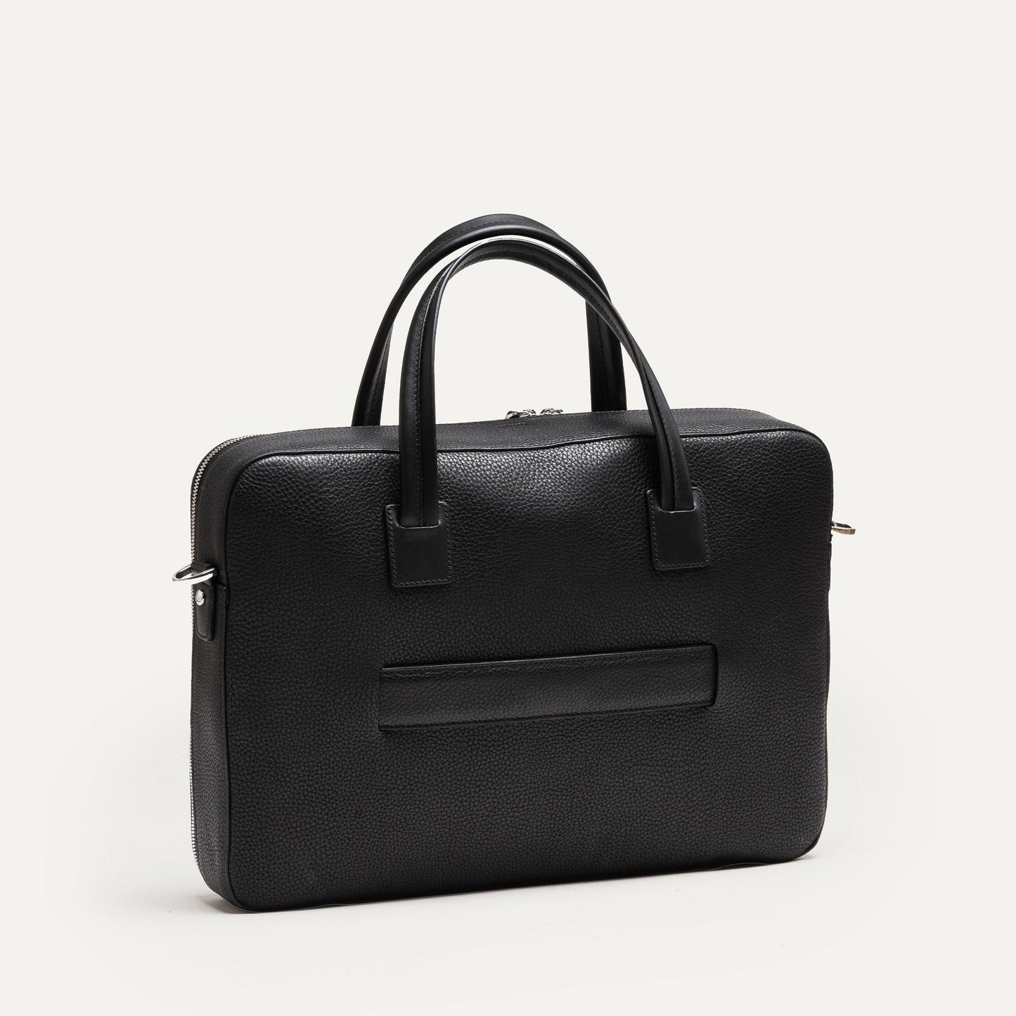 Cartable Pro / Ordinateur medium en cuir grainé - NOIR
