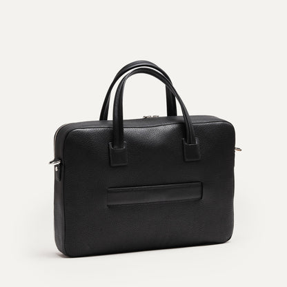 Cartable Pro / Ordinateur medium en cuir grainé - NOIR