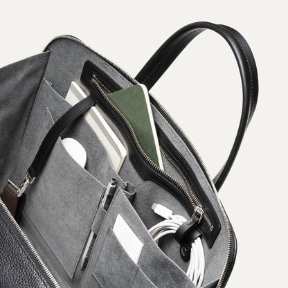 Cartable Pro / Ordinateur medium en cuir grainé - NOIR