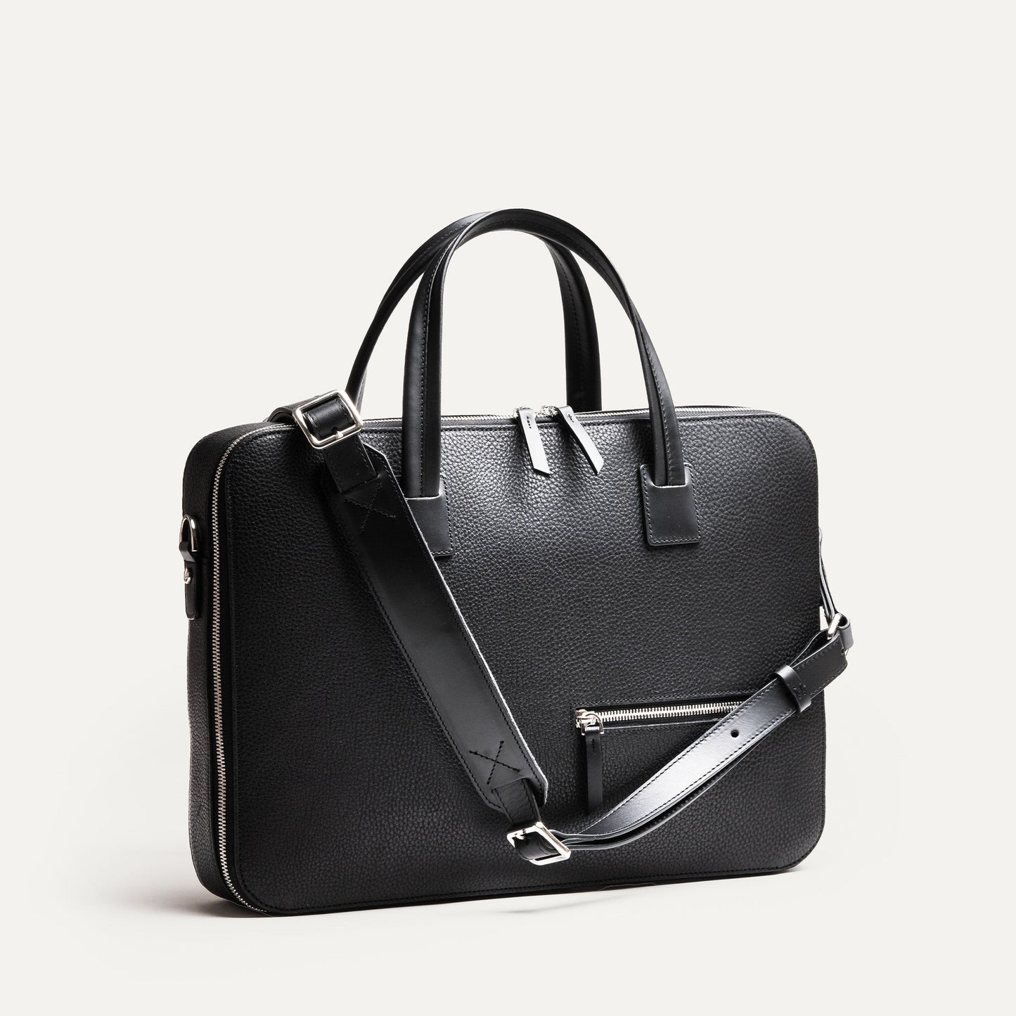 Cartable Pro / Ordinateur medium en cuir grainé - NOIR