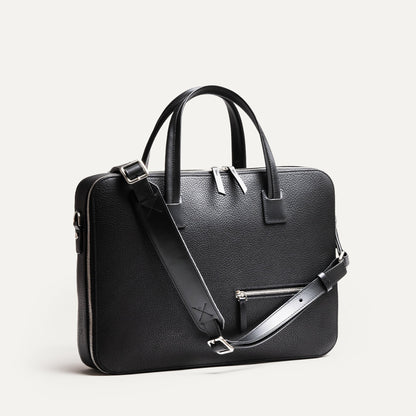 Cartable Pro / Ordinateur medium en cuir grainé - NOIR
