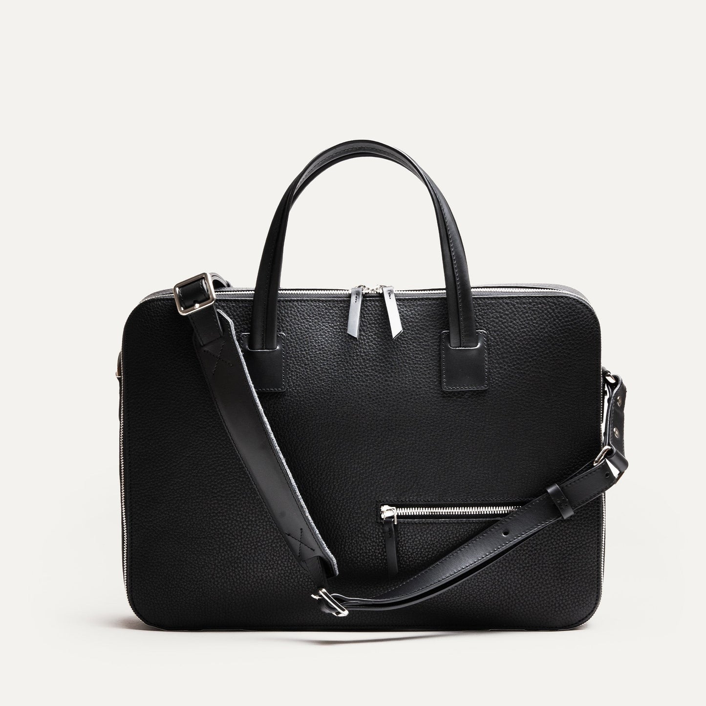 Cartable Pro / Ordinateur medium en cuir grainé - NOIR