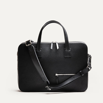 Cartable Pro / Ordinateur medium en cuir grainé - NOIR