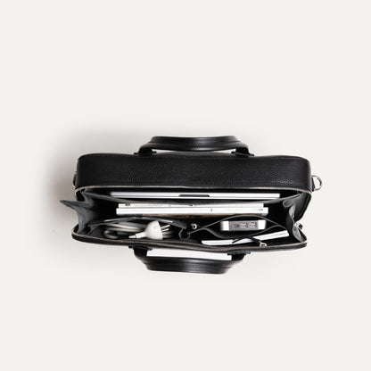 Cartable Pro / Ordinateur medium en cuir grainé - NOIR