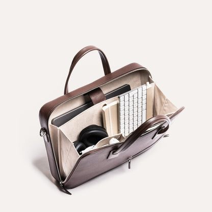 Cartable Pro / Ordinateur medium en cuir grainé - MARRON