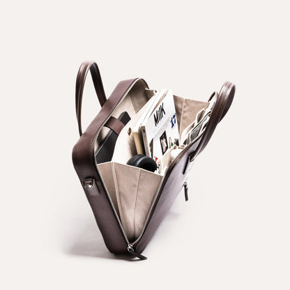 Cartable Pro / Ordinateur medium en cuir grainé - MARRON