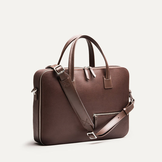 Cartable Pro / Ordinateur medium en cuir grainé - MARRON
