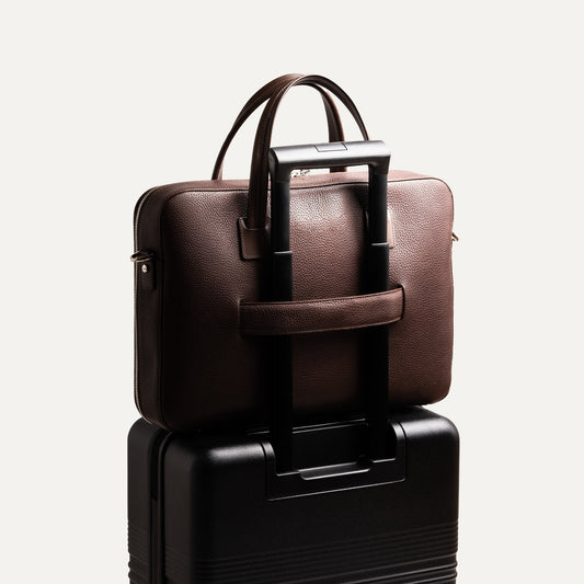 Cartable Pro / Ordinateur medium en cuir grainé - MARRON
