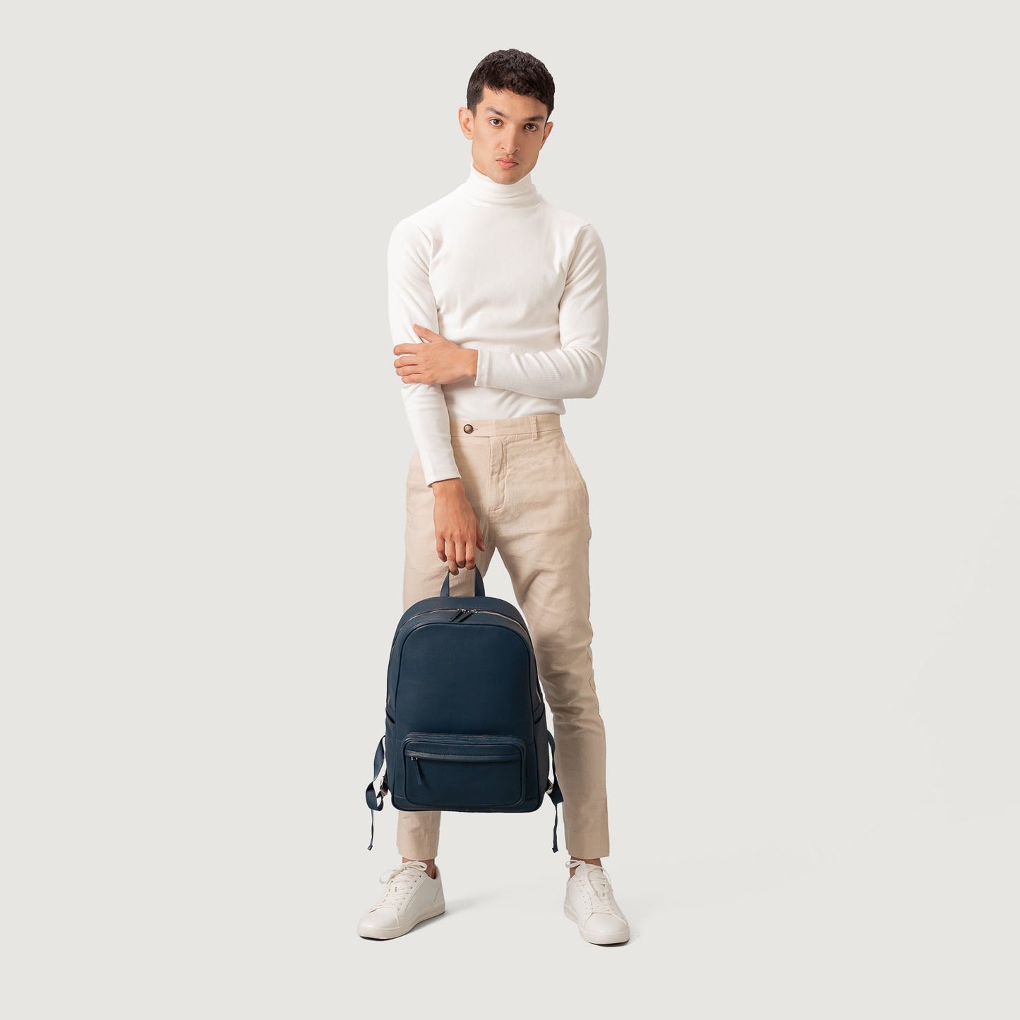Sac à dos en cuir bleu marine - Backpack