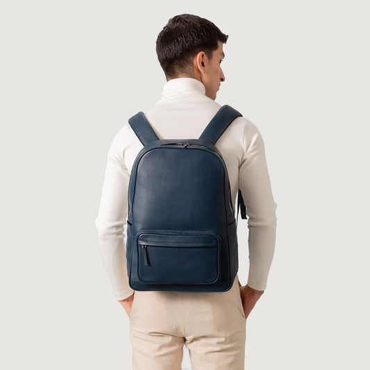 Sac à dos en cuir bleu marine - Backpack