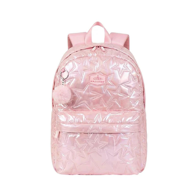 Sac à Dos Fille Brillant Étoiles – Effet Verni & Pompon