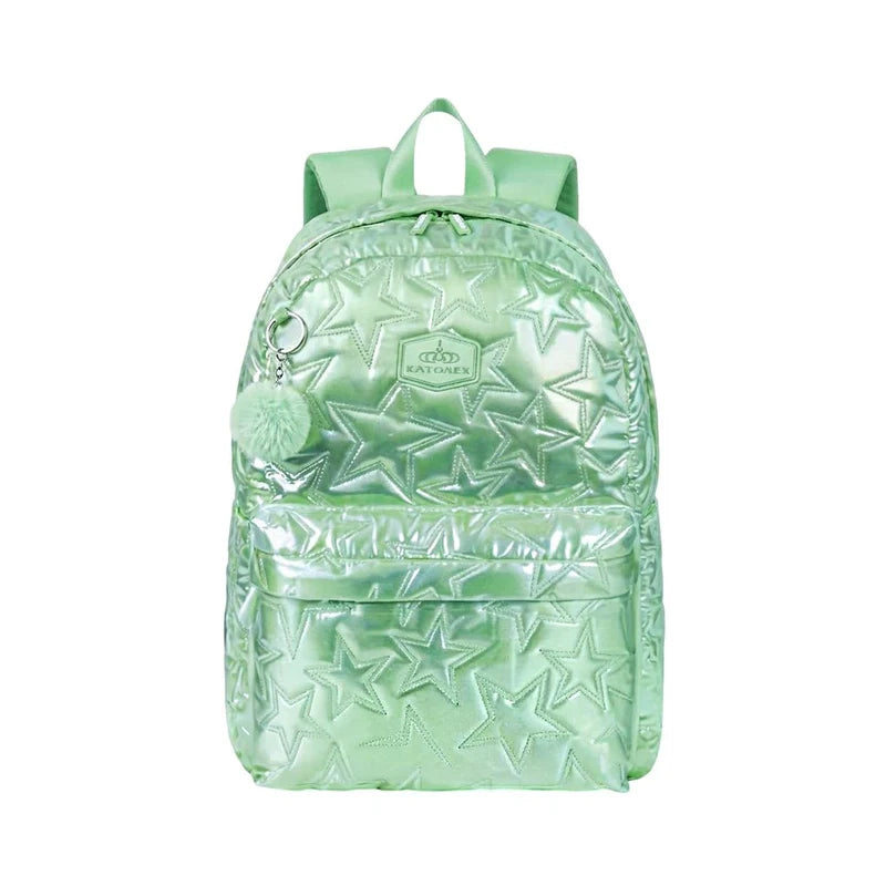 Sac à Dos Fille Brillant Étoiles – Effet Verni & Pompon
